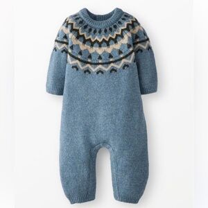 Hanna Andersson Blue Knit Fair Isle Baby One-Piece